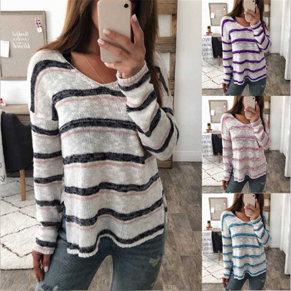 women's sweaters 2021 women loose casual pullover knitted sweater v neck split long sleeved striped, White;black
women's sweaters 2021 women loose casual pullover knitted sweater v neck split long sleeved striped, White;black