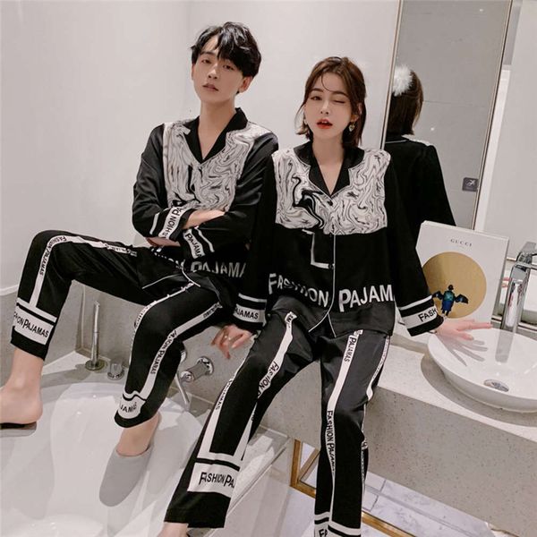 women's luxury letter couple men women stain pajamas soft long sleeve trousers summer autumn sleepwear casual satin suit home wear 9qlz, Black;red
women's luxury letter couple men women stain pajamas soft long sleeve trousers summer autumn sleepwear casual satin suit home wear 9qlz, Black;red