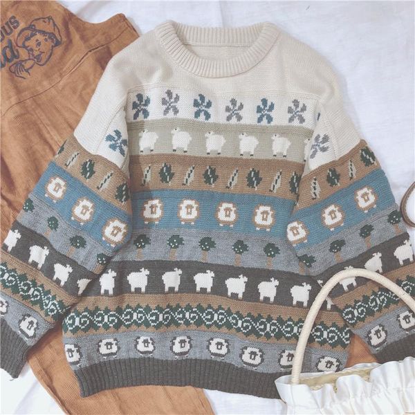 women's sweaters cartoon retro cute animal jacquard loose long sleeve sweater knitwear winter mori girl round collar knitting pullover, White;black
women's sweaters cartoon retro cute animal jacquard loose long sleeve sweater knitwear winter mori girl round collar knitting pullover, White;black