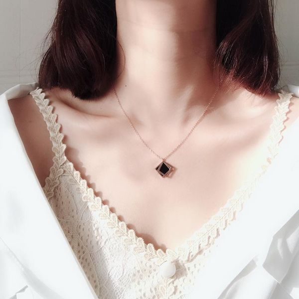 pendant necklaces yun ruo 2021 rose gold color fashion black rhombus necklace titanium steel jewelry woman gift never fade quality, Silver
pendant necklaces yun ruo 2021 rose gold color fashion black rhombus necklace titanium steel jewelry woman gift never fade quality, Silver