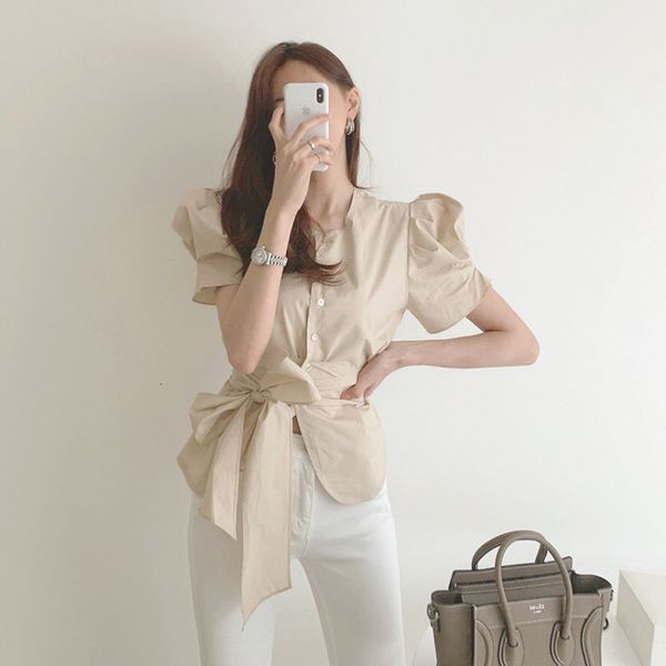 women's knits & tees new korea chic summer puff sleeve blouses bow bandage slim waist elegant shirt single breasted blusas kz1n, White
women's knits & tees new korea chic summer puff sleeve blouses bow bandage slim waist elegant shirt single breasted blusas kz1n, White