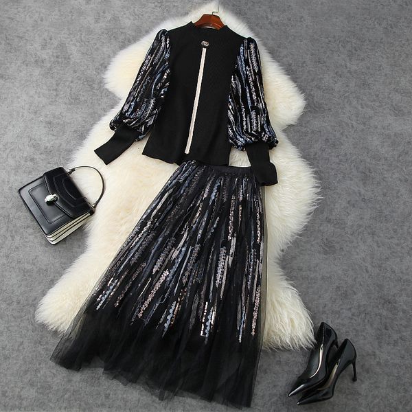 dress european and american women's wear winter style long-sleeved lantern sleeve sweater embroidered sequined skirt suit l3fx, White
dress european and american women's wear winter style long-sleeved lantern sleeve sweater embroidered sequined skirt suit l3fx, White