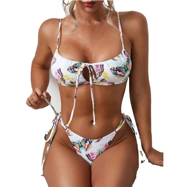 women's swimwear two piece butterfly print split sets plus size beachwear swimsuit bikini women lace up pieces 2021, White;black
women's swimwear two piece butterfly print split sets plus size beachwear swimsuit bikini women lace up pieces 2021, White;black