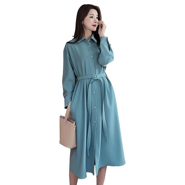 casual dresses 2021 spring long sleeve shirt dress with belt women plus size midi single-breasted vintage office work vestidos, Black;gray
casual dresses 2021 spring long sleeve shirt dress with belt women plus size midi single-breasted vintage office work vestidos, Black;gray