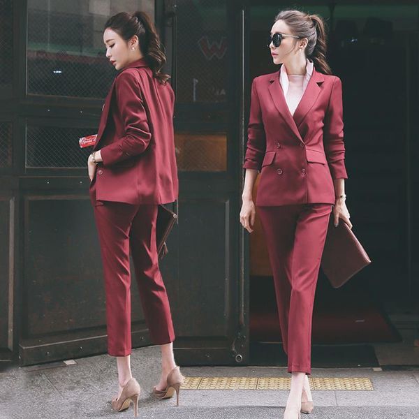 burgundy women suits spring autumnpants suit double breasted jacket ladies party prom sets b256 women's two piece pants, White
burgundy women suits spring autumnpants suit double breasted jacket ladies party prom sets b256 women's two piece pants, White