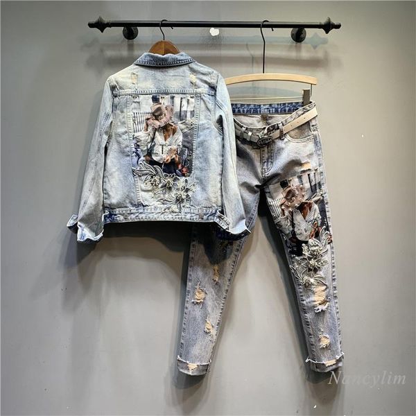 women's two piece pants personalized beauty patch rhinestone flower light blue hole denim jacket + harem ripped jeans femme buy separat, White
women's two piece pants personalized beauty patch rhinestone flower light blue hole denim jacket + harem ripped jeans femme buy separat, White