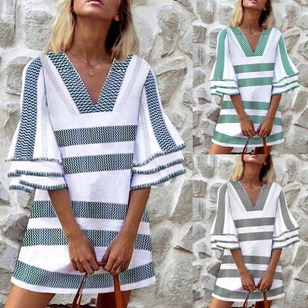 women's swimwear fashion summer dress pure cotton flared sleeve stitching breathable temperament commuter striped mid-waist mini, White;black
women's swimwear fashion summer dress pure cotton flared sleeve stitching breathable temperament commuter striped mid-waist mini, White;black