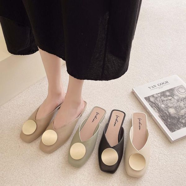 slippers women's summer outdoor soft cool fashion round button low heel half female casual shoes, Black
slippers women's summer outdoor soft cool fashion round button low heel half female casual shoes, Black