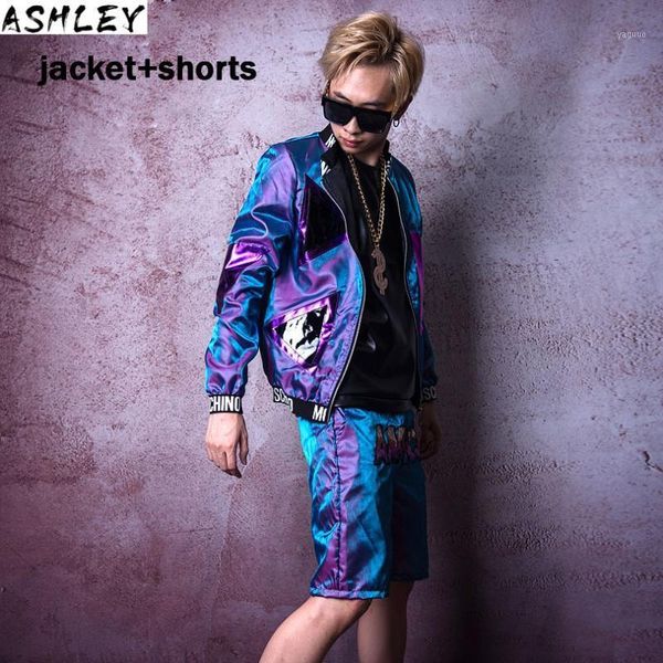 purple hyun men flash casual jacket sets (jacket+shorts) male fashion hip hop dancer singer coat costumes stage clothing men's jackets, Black;brown
purple hyun men flash casual jacket sets (jacket+shorts) male fashion hip hop dancer singer coat costumes stage clothing men's jackets, Black;brown