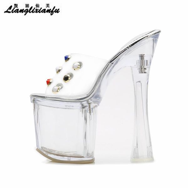 dress shoes nightclub slipper multi color rivet female sandals transparent crystal women wedding 19cm thick heels platform pumps, Black
dress shoes nightclub slipper multi color rivet female sandals transparent crystal women wedding 19cm thick heels platform pumps, Black
