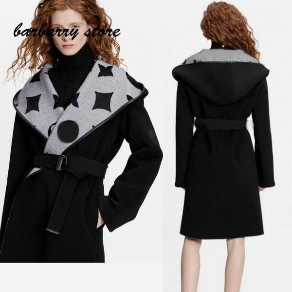 women's wool & blends 2021 retro printing fashion versatile hooded belt slim long sleeve double-sided tweed windbreaker coa, Black
women's wool & blends 2021 retro printing fashion versatile hooded belt slim long sleeve double-sided tweed windbreaker coa, Black