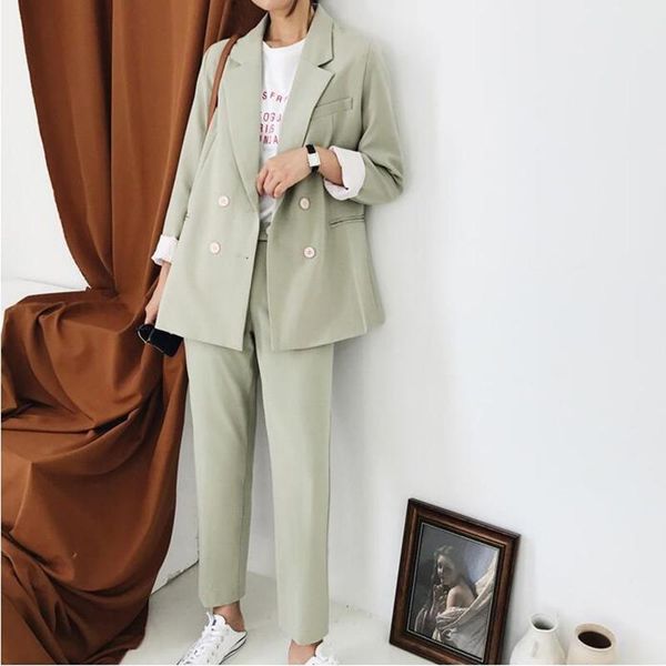 women's suits & blazers vintage work pant ol 2 piece sets casual double breasted blazer jacket oversized trousers suit for women set, White;black
women's suits & blazers vintage work pant ol 2 piece sets casual double breasted blazer jacket oversized trousers suit for women set, White;black