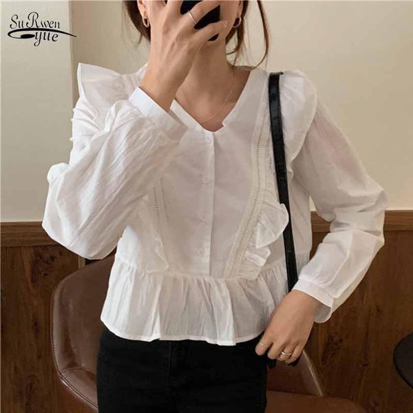 korean style women ruffle stitching long sleeve blouse sweet and cute v-neck solid button shirt blusas mujer de moda 2021 11666 women's, White
korean style women ruffle stitching long sleeve blouse sweet and cute v-neck solid button shirt blusas mujer de moda 2021 11666 women's, White