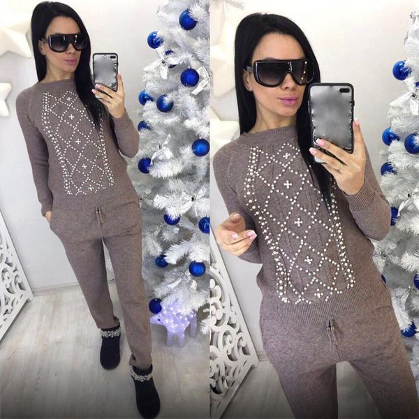 women's two piece pants autumn women sweaters knitting suits 2 pieces sets knitted beading and woman pullovers tracksuit, White
women's two piece pants autumn women sweaters knitting suits 2 pieces sets knitted beading and woman pullovers tracksuit, White