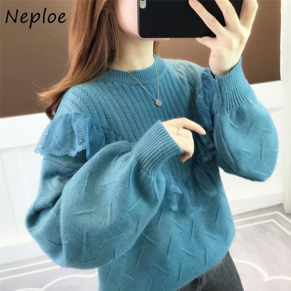 neploe korean style autumn sweater o neck long lantern sleeve patchwork lace solid color pullover women fashion sweet 210423, White;black
neploe korean style autumn sweater o neck long lantern sleeve patchwork lace solid color pullover women fashion sweet 210423, White;black