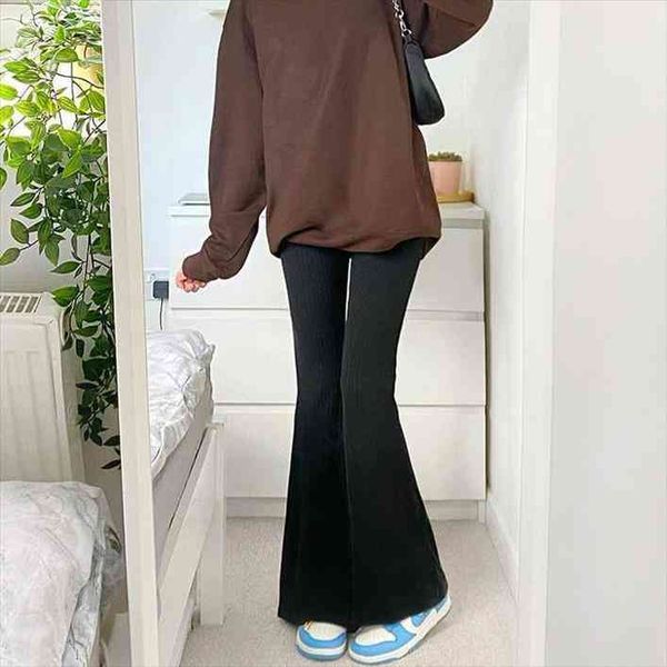 retro casual solid color womens pants high waist slim fit big flared trousers female urban style boot black fashion tights, Black;white
retro casual solid color womens pants high waist slim fit big flared trousers female urban style boot black fashion tights, Black;white
