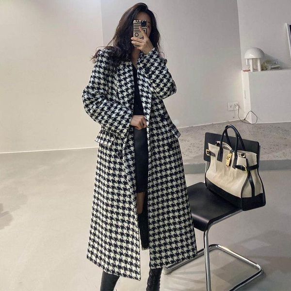 women's wool & blends 2021 european and american style autumn loose casual long houndstooth woolen coat jacket, Black
women's wool & blends 2021 european and american style autumn loose casual long houndstooth woolen coat jacket, Black