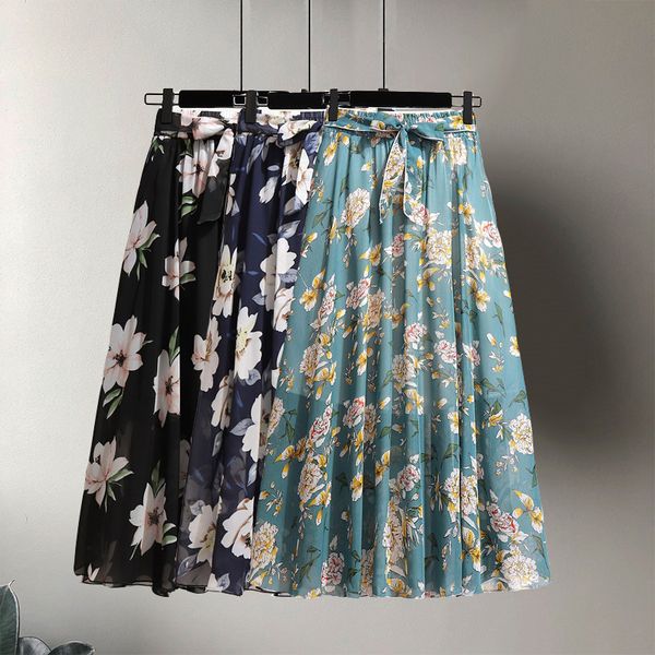 summer women vintage elegant beach midi chiffon skirt with belt casual high waist pleated skirts womens print female 210420, Black
summer women vintage elegant beach midi chiffon skirt with belt casual high waist pleated skirts womens print female 210420, Black