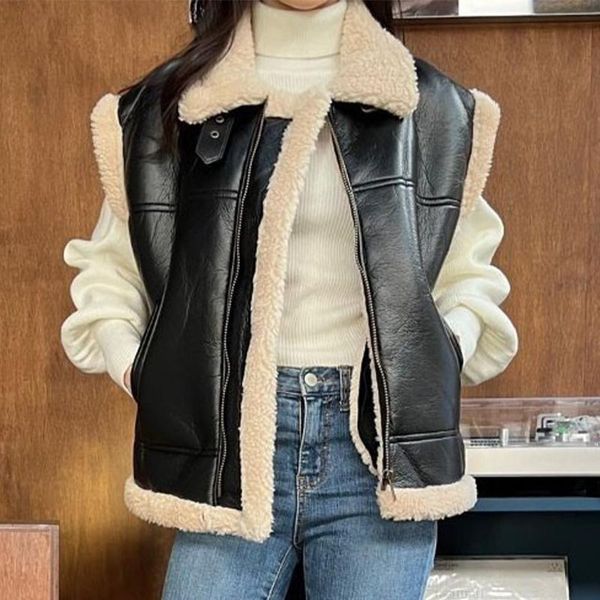 women's leather & faux fashion imitation lamb vest woman casual lapel fur cardigan coat ladies winter keep warm sleeveless women top, Black
women's leather & faux fashion imitation lamb vest woman casual lapel fur cardigan coat ladies winter keep warm sleeveless women top, Black
