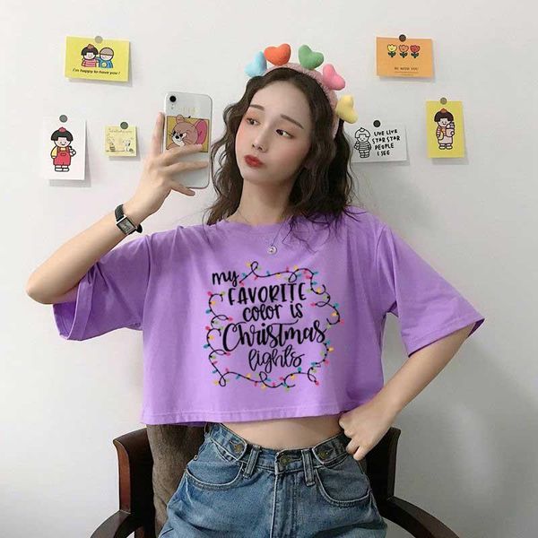 women's t-shirt my favorite color is christmas lights pattern printing women crop summer casual fashion korean harajuku style female, White
women's t-shirt my favorite color is christmas lights pattern printing women crop summer casual fashion korean harajuku style female, White