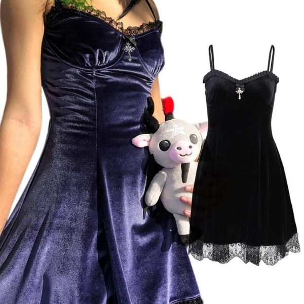 casual dresses women gothic punk velvet ruffles lace trim cross sleeveless slim mini dress, Black;gray
casual dresses women gothic punk velvet ruffles lace trim cross sleeveless slim mini dress, Black;gray