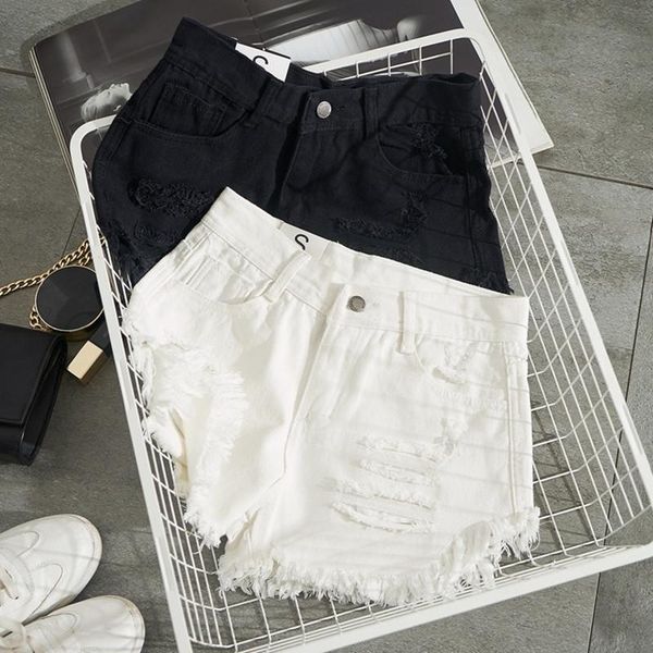 women's shorts fashion 2021 summer women white denim hole ripped mini jeans streetwear tassel high waist, White;black
women's shorts fashion 2021 summer women white denim hole ripped mini jeans streetwear tassel high waist, White;black