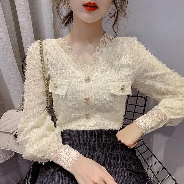 women's blouses & shirts 2021 fashion women spring autumn elegant lace patchwork long sleeve blouse v-neck buttons casual a72, White
women's blouses & shirts 2021 fashion women spring autumn elegant lace patchwork long sleeve blouse v-neck buttons casual a72, White