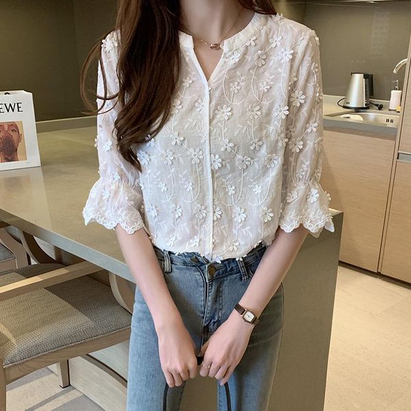 women's blouses & shirts fashion lady's shirt 2021 summer stereoscopic embroidered white pure cotton blouse floral short sleeve wo
women's blouses & shirts fashion lady's shirt 2021 summer stereoscopic embroidered white pure cotton blouse floral short sleeve wo