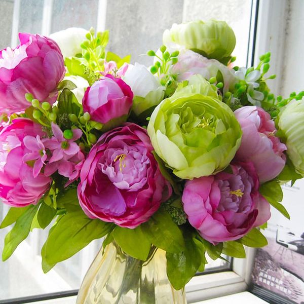 fake flower european style 1 bouquet 7 heads silk artificial flowers fall vivid peony leaf wedding home party decoration floers decorative &
fake flower european style 1 bouquet 7 heads silk artificial flowers fall vivid peony leaf wedding home party decoration floers decorative &