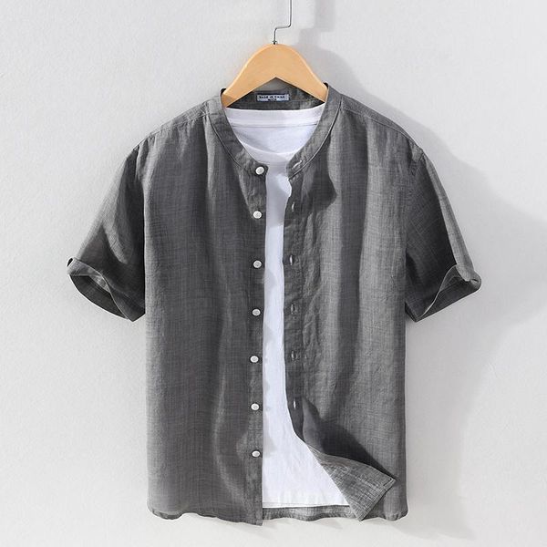 100% pure linen short sleeve shirt for men summer casual male stand collar solid white daily button up clothes men's shirts, White;black
100% pure linen short sleeve shirt for men summer casual male stand collar solid white daily button up clothes men's shirts, White;black