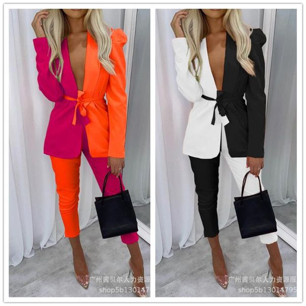 women's two piece pants wepbel fashion set suits office lady casual patchwork blazer and skinny outfits, White
women's two piece pants wepbel fashion set suits office lady casual patchwork blazer and skinny outfits, White