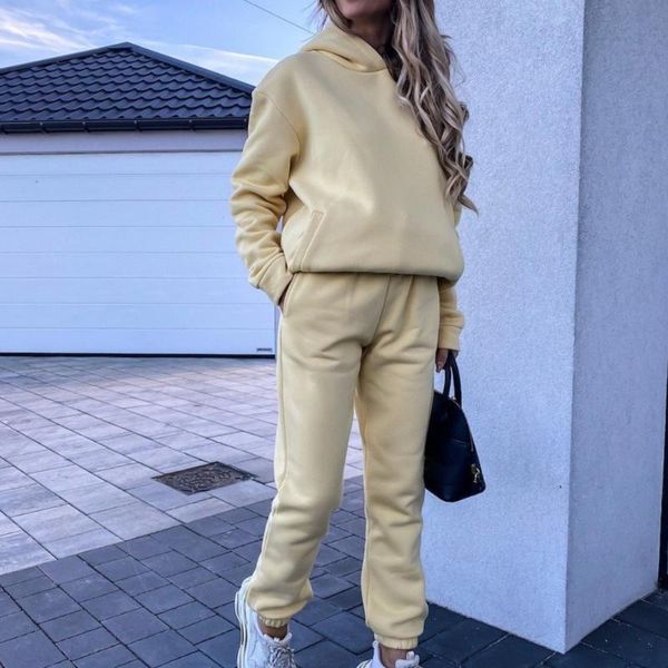 women's two piece pants fleece thin tracksuit suit 2021 autumn winter print loose casual hoodies long sleeve sets female sport 2 set, White
