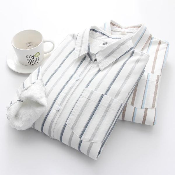 women's blouses & shirts autumn and winter clothing fleece lined padded warm keeping striped long-sleeved shirt bottoming, White
women's blouses & shirts autumn and winter clothing fleece lined padded warm keeping striped long-sleeved shirt bottoming, White