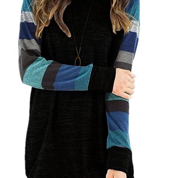 factoryoa71 print long sleeve women's color matching round striped neck large dress, White;black
factoryoa71 print long sleeve women's color matching round striped neck large dress, White;black
