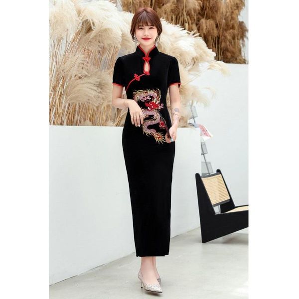 ethnic clothing black long cheongsam chinese dress dragon embroidery show costume vintage button women qipao fashion summer female dresses, Red
ethnic clothing black long cheongsam chinese dress dragon embroidery show costume vintage button women qipao fashion summer female dresses, Red