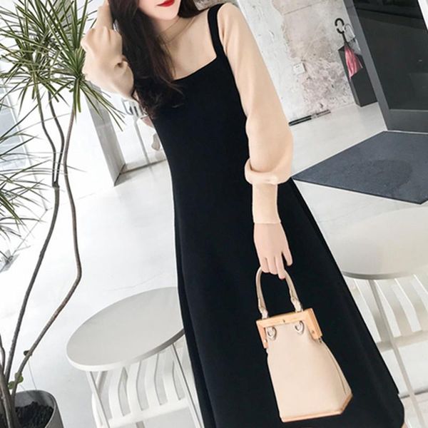 casual dresses women sweater dress long sleeve fake two-piece high waist patchwork black clothes vestidos ol, Black;gray
casual dresses women sweater dress long sleeve fake two-piece high waist patchwork black clothes vestidos ol, Black;gray