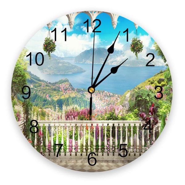 circular wall clock balcony garden mountain sea flower home decor bedroom silent oclock watch for living room clocks
