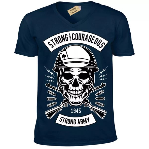 ejército calavera fuerte y couragous camiseta hombre cuello en v, White;black