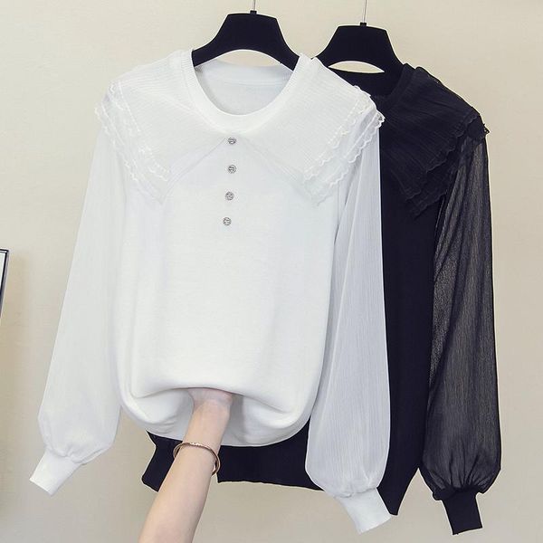 women's sweaters black white chiffon stitch plus large size oversize korean style fashion pullovers for ladies sweater 2021 clothes, White;black
women's sweaters black white chiffon stitch plus large size oversize korean style fashion pullovers for ladies sweater 2021 clothes, White;black