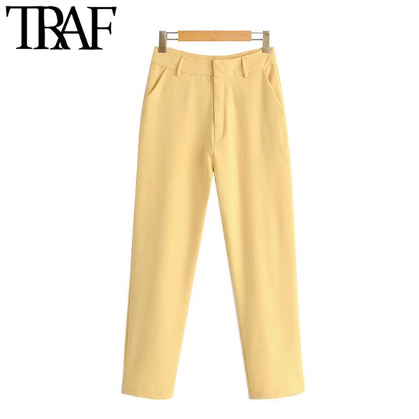 traf women chic fashion office wear straight pants vintage high waisted zipper fly pockets female ankle trousers mujer 210415, Black;white
traf women chic fashion office wear straight pants vintage high waisted zipper fly pockets female ankle trousers mujer 210415, Black;white