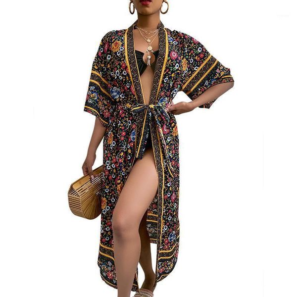 boho floral print bat sleeve women beach bohemian kimono robe ladies v neck cover-up dress vestidos women's swimwear, White;black
boho floral print bat sleeve women beach bohemian kimono robe ladies v neck cover-up dress vestidos women's swimwear, White;black