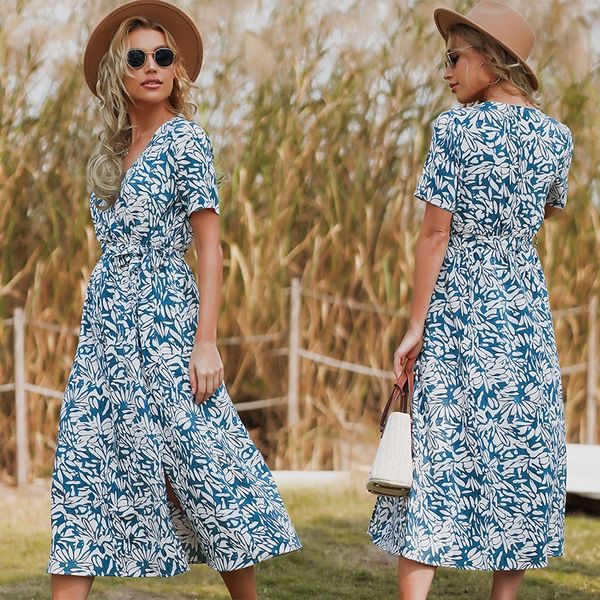 small fresh v-neck printed summer sweet slim long dress korean style thin covered belly light cooked a-word skirt, White
small fresh v-neck printed summer sweet slim long dress korean style thin covered belly light cooked a-word skirt, White
