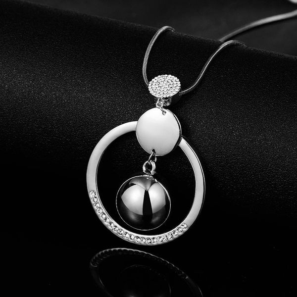 pendant necklaces fashion women necklace wholesale round jewelry shining crystal long for collares mujer kolye, Silver 
pendant necklaces fashion women necklace wholesale round jewelry shining crystal long for collares mujer kolye, Silver