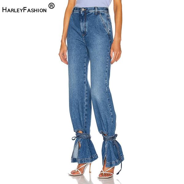women's jeans harleyfashion unique design women classic style full length denim pants lace-up straight quality high street trousers, Blue
women's jeans harleyfashion unique design women classic style full length denim pants lace-up straight quality high street trousers, Blue