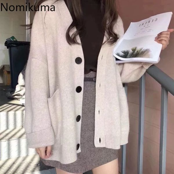 nomikuma autumn outerwear solid color cardigan v neck long sleeve knitted sweater women casual loose ropa mujer 3c756 210514, White;black
nomikuma autumn outerwear solid color cardigan v neck long sleeve knitted sweater women casual loose ropa mujer 3c756 210514, White;black