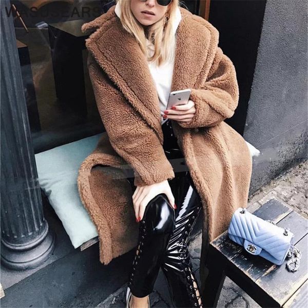 women's fur & faux winter coat women long 2021 warm teddy double breasted turn down collar korean streetwear, Black
women's fur & faux winter coat women long 2021 warm teddy double breasted turn down collar korean streetwear, Black