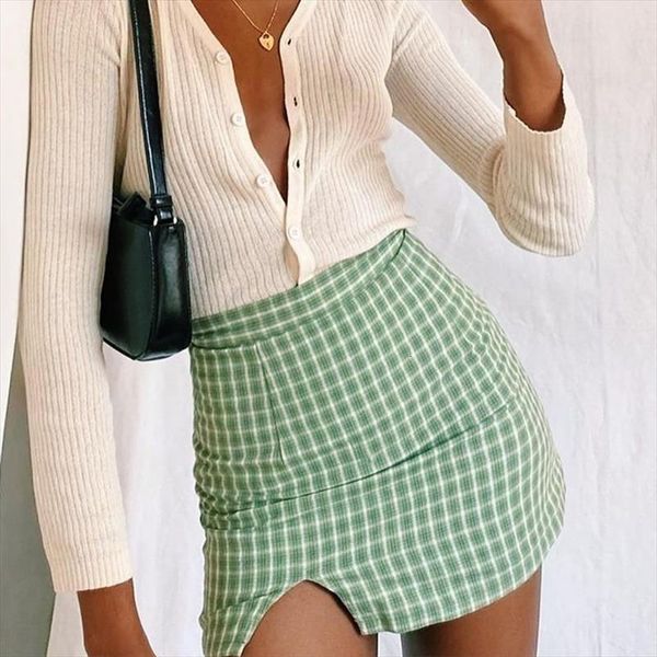 chic plaid cut slit summer women skirt autumn vintage cara mini single high waist with split bottoms, Black
chic plaid cut slit summer women skirt autumn vintage cara mini single high waist with split bottoms, Black
