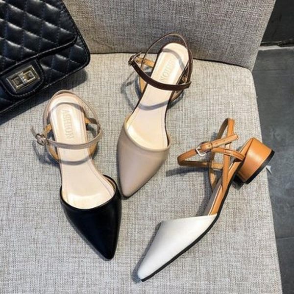 dress shoes sandals female 2021 summer pointed toe baotou round with a word buckle, Black
dress shoes sandals female 2021 summer pointed toe baotou round with a word buckle, Black