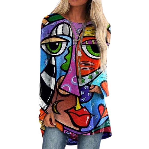 women's t-shirt 2021 autumn irregular retro character animal print women casual o-neck long sleeve loose plus size streetwear, White
women's t-shirt 2021 autumn irregular retro character animal print women casual o-neck long sleeve loose plus size streetwear, White