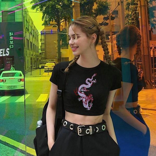 women's t-shirt short sleeve bandage cotton dark dragon print women crop summer t shirt harajuku tee cropped slim clothes plus, White
women's t-shirt short sleeve bandage cotton dark dragon print women crop summer t shirt harajuku tee cropped slim clothes plus, White